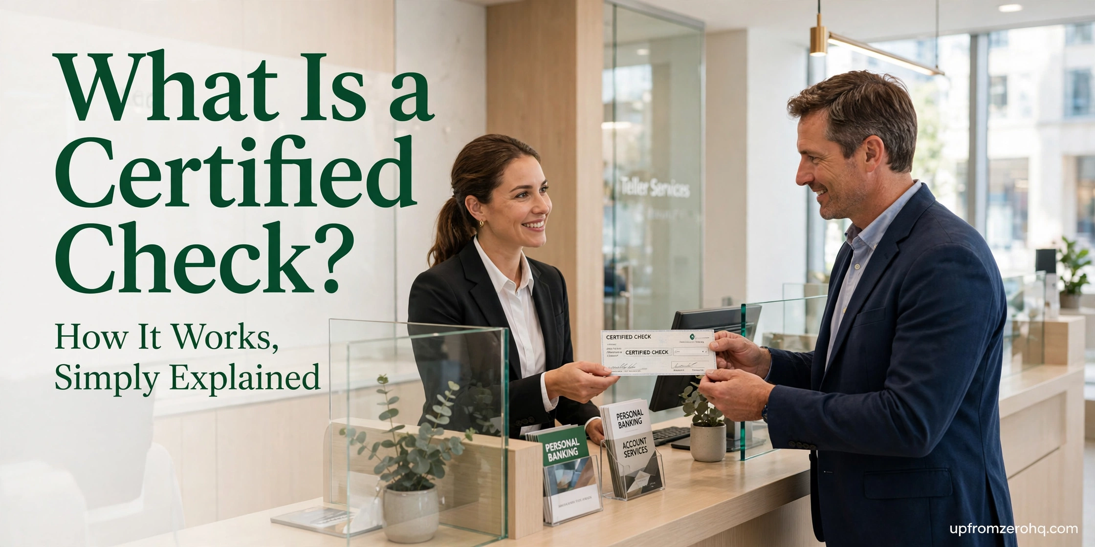 Bank teller handing a certified check to a customer — What Is a Certified Check?